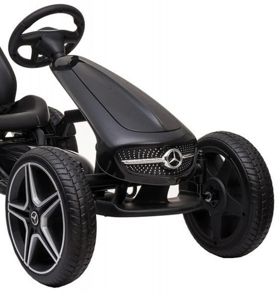 Kart cu pedale pentru copii NOVOKIDS® Mercedes Benz Kart PRO, Cu claxon si melodii, Carena, Structura metalica, Frana de mana, Functie FreeWheel,