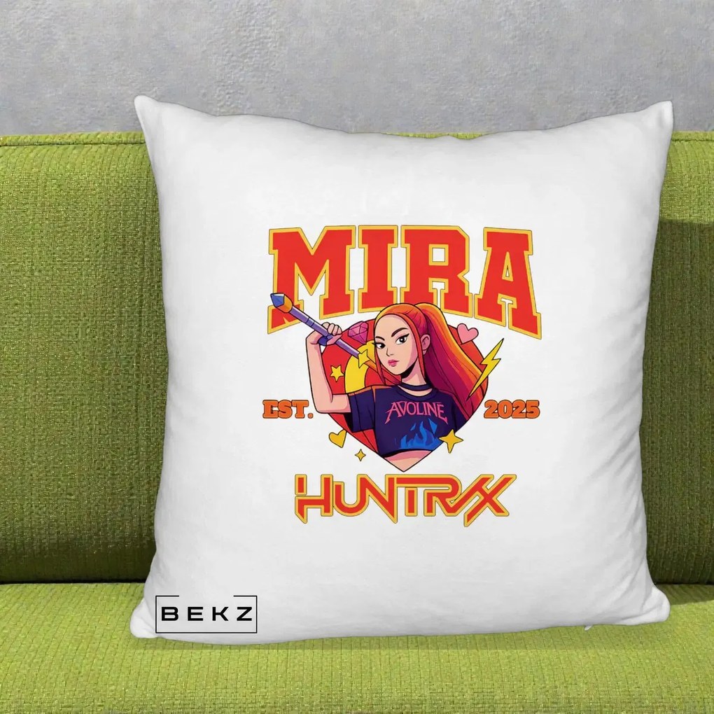 Perna Personalizata K-pop HUNTRX Mira Personaj Avoline, 40x40 cm, Alb Pufos, Husa Detasabila, Perna Inclusa, BEKZ®