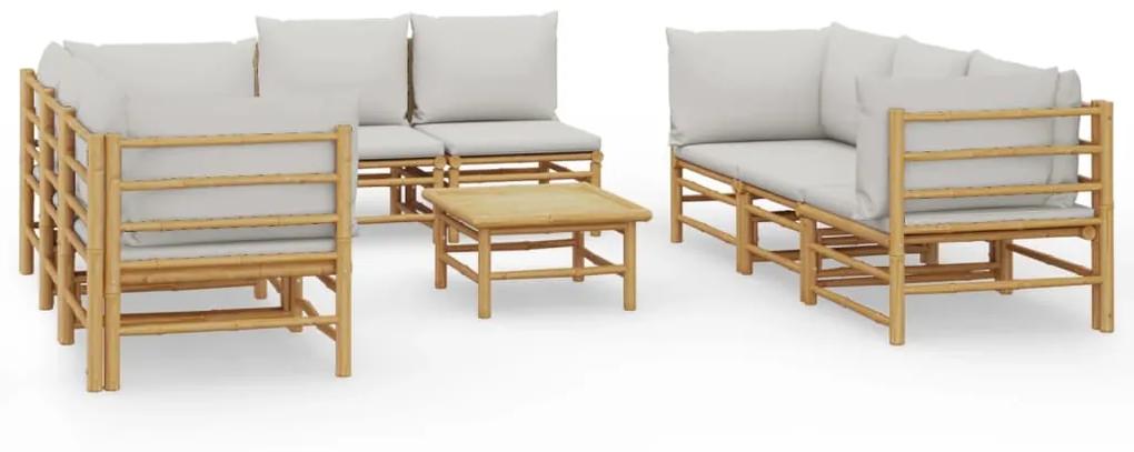 3155091 vidaXL Set mobilier de grădină cu perne gri deschis, 9 piese, bambus
