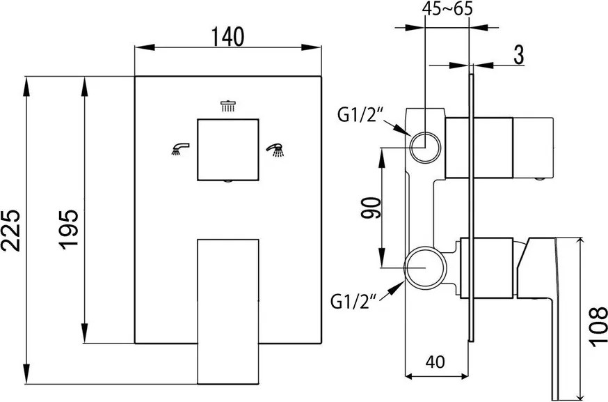 Baterie argintiu-lucios pentru duș încastrată (3 ieșiri) Latus – Sapho