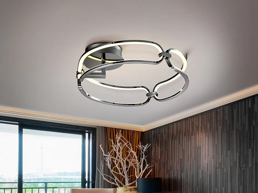 Lustra LED aplicata design ultra-modern, dimabila cu telecomanda, 47cm Colette crom