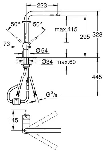 Baterie bucatarie cu dus extractabil Grohe Minta 2 tipuri de jet antracit periat Hard Graphite