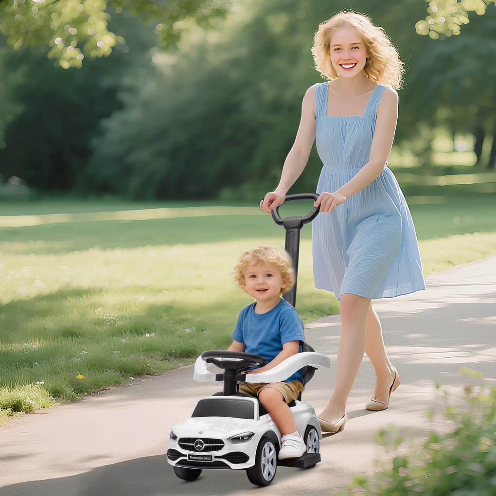 AIYAPLAY Mașină de Călărit pentru Copii 1-3 Ani Convertibilă în Cărucior cu Licență Mercedes, 91x40x83 cm, Alb | Aosom Romania