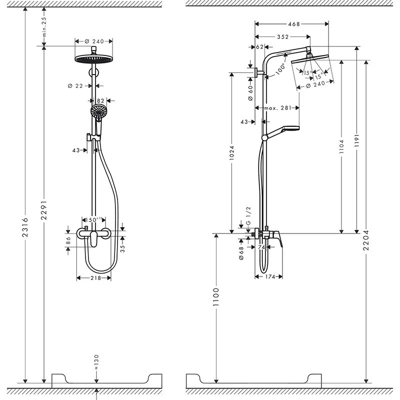 Set de dus, Hansgrohe, Crometta S 240 1 jet, cu baterie de dus, crom