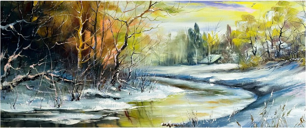 Tablou - Râu de iarnă, pictură în ulei (120x50 cm)