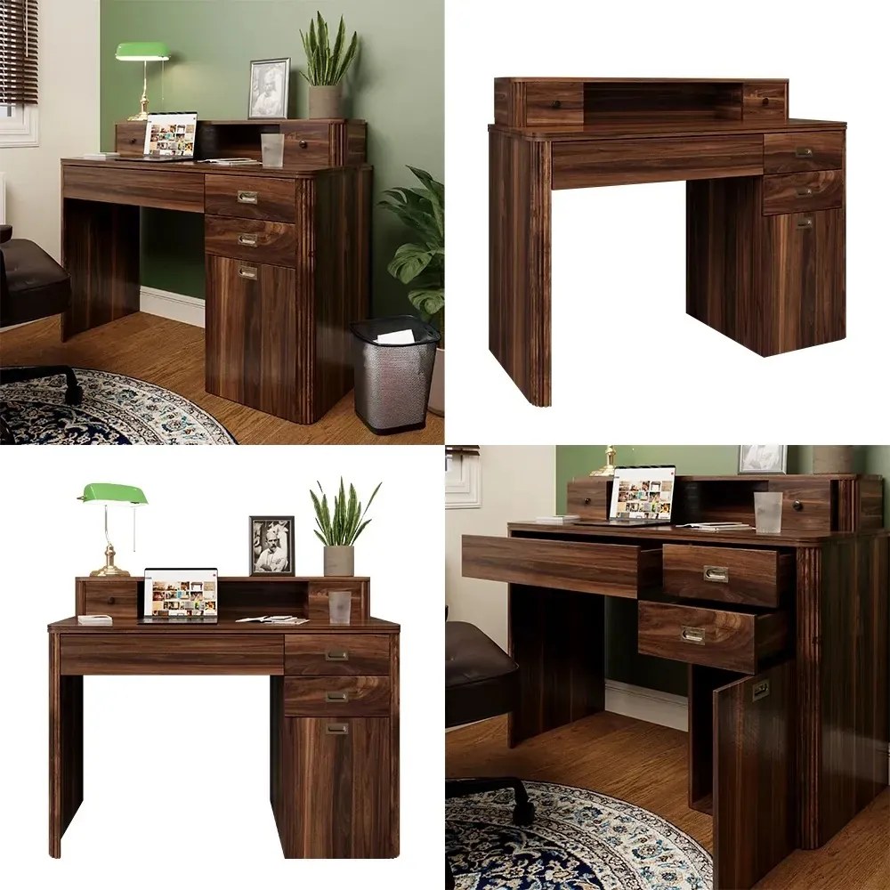 BIM2 - Masa de birou , 120 cm, home office cu 5 sertare - Maro