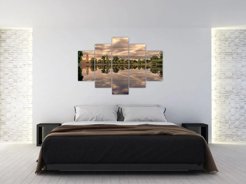 Tablou cu lac și copaci (150x105 cm)