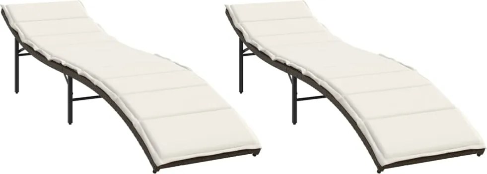 vidaXL Șezlonguri de plajă cu perne, 2 buc., maro, poliratan