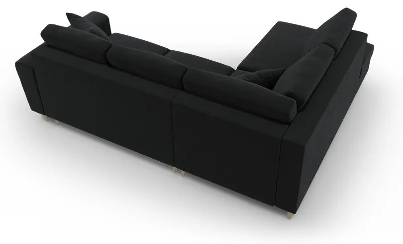 Colțar negru extensibil, cu spațiu de depozitare cu tapițerie din catifea (cu colț pe partea stângă-în formă de ”L”) Kyoto – Cosmopolitan Design