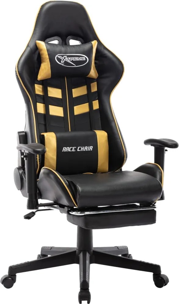 vidaXL Scaun jocuri cu suport picioare, negru/auriu, piele artificială