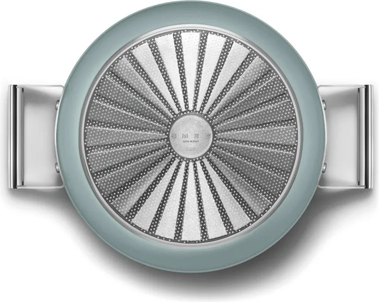 Oală puțin adâncă cu capac Smeg DPF2812EGM, 28 cm, 4,3 l, acoperire ceramică antiaderentă, potrivită pentru cuptor până la 250 °C, fără PFAS, compatibilă cu plitele cu inducție, verde smarald