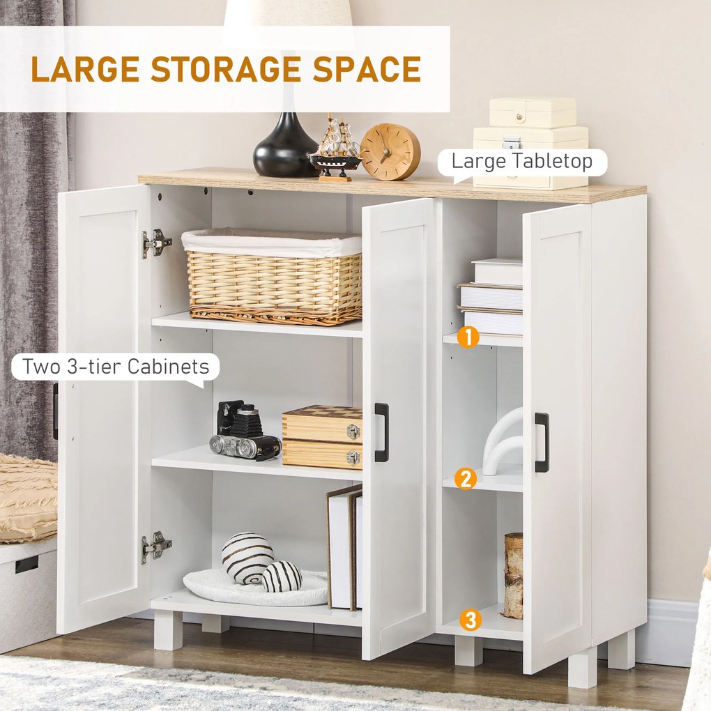 HOMCOM Bufet de Bucătărie din Lemn, Mobilier cu 3 Uși, Rafturi Reglabile, Stil Scandinav, pentru Living, Sufragerie, 90x30x90cm, Alb | Aosom Romania