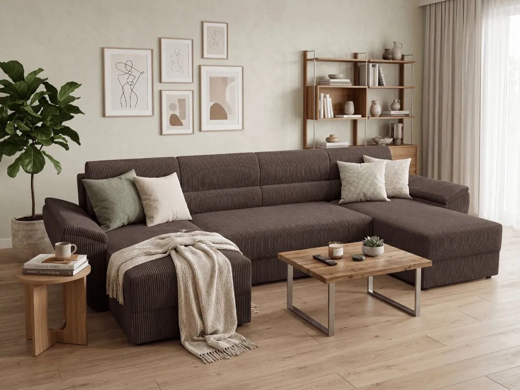 Coltar extensibil in forma de U TAVERO 321x140 cm, maro
