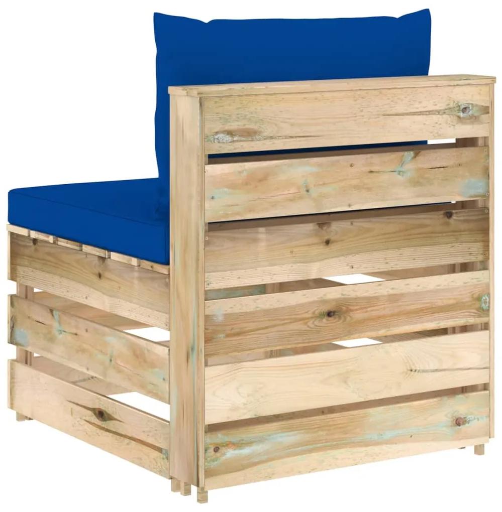 Set mobilier de gradina cu perne, 3 piese, lemn verde tratat Albastru, 3
