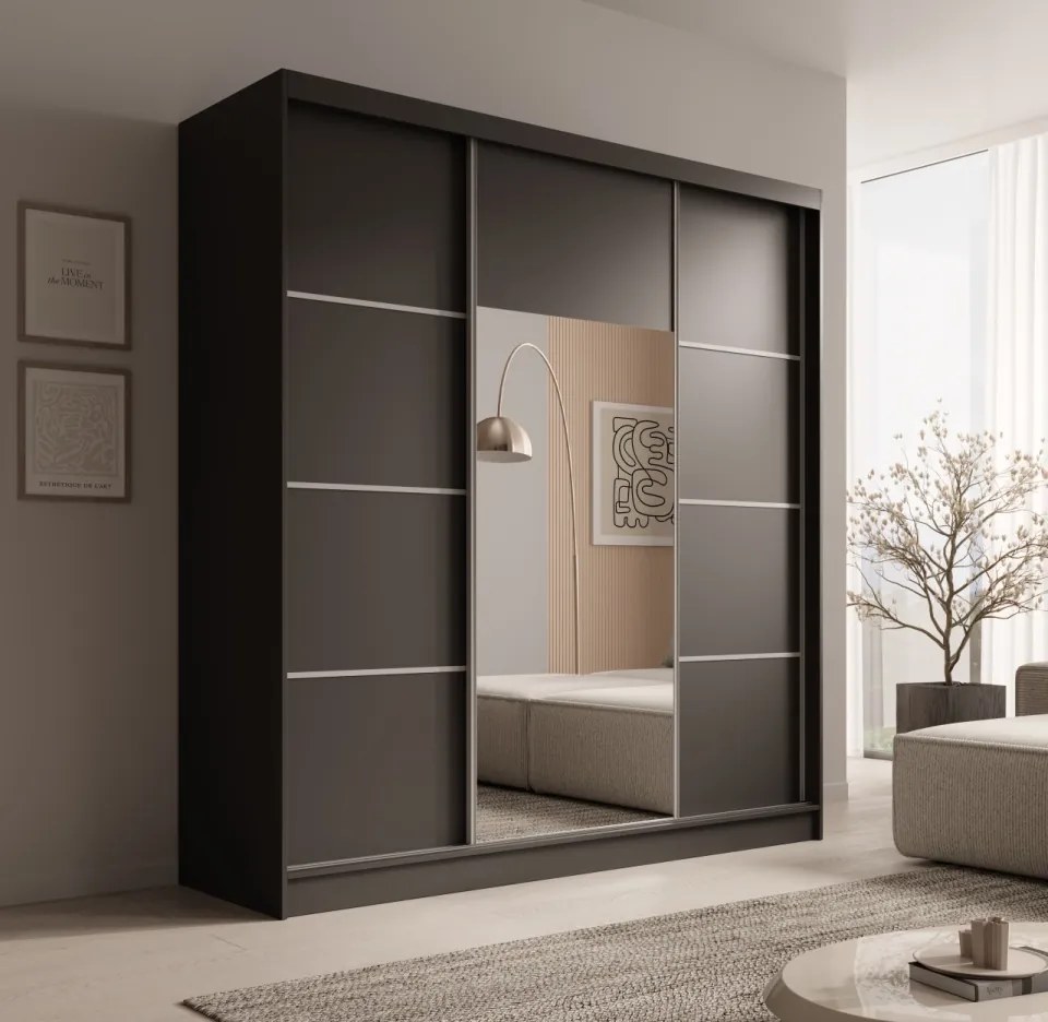 Dulap cu usi glisante, 200x61x215 cm, Keri 200, ADRK Furniture (Culoare: Alb / Negru)