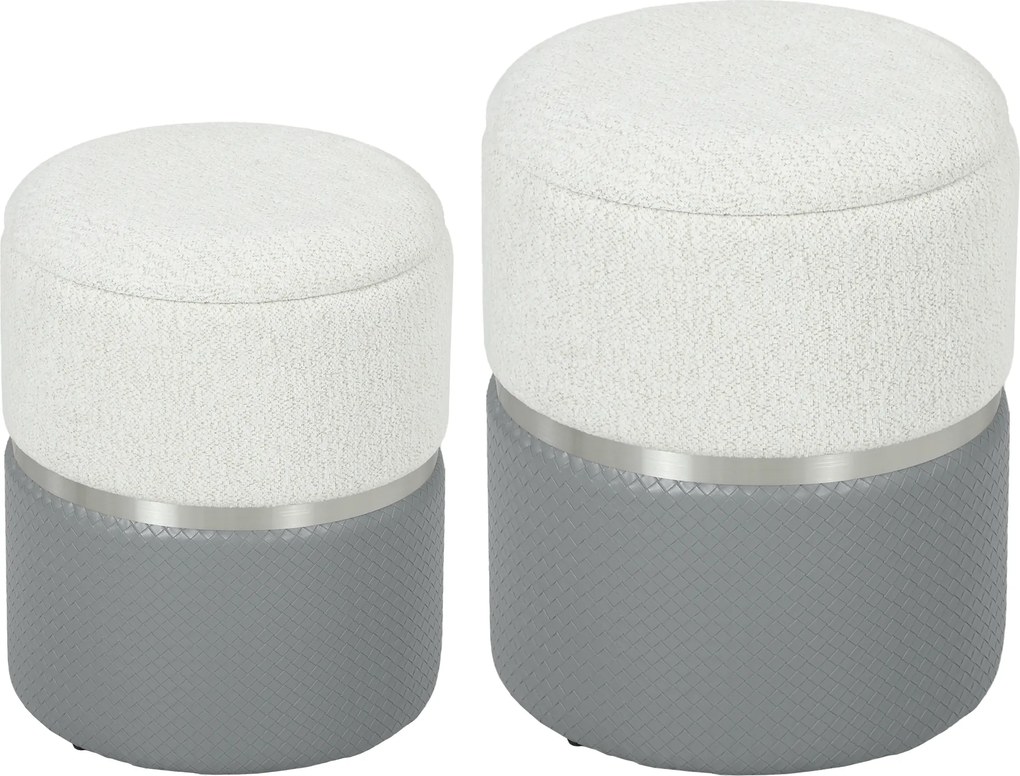 HOMCOM Set de 2 pufuri de depozitare tapițate în chenilă și PU șezut căptușit pentru hol dormitor gri și crem | Aosom Romania