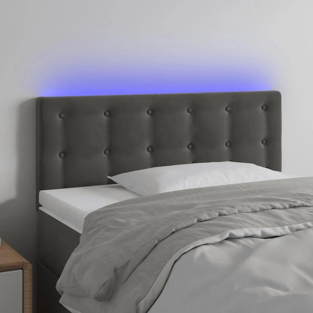 3122083 vidaXL Tăblie de pat cu LED, gri închis, 90x5x78/88 cm, catifea