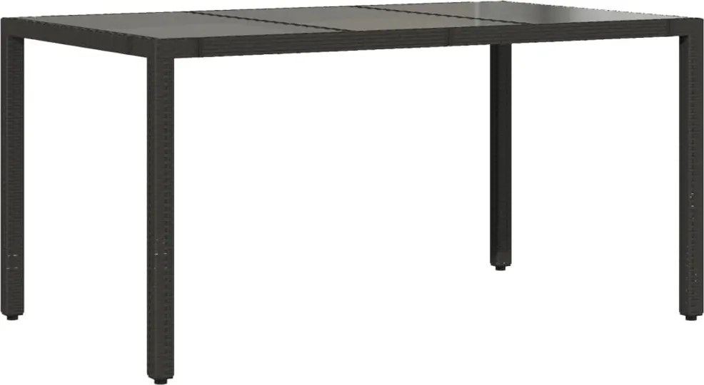 vidaXL Masă grădină cu blat din sticlă, negru, 150x90x75 cm, poliratan