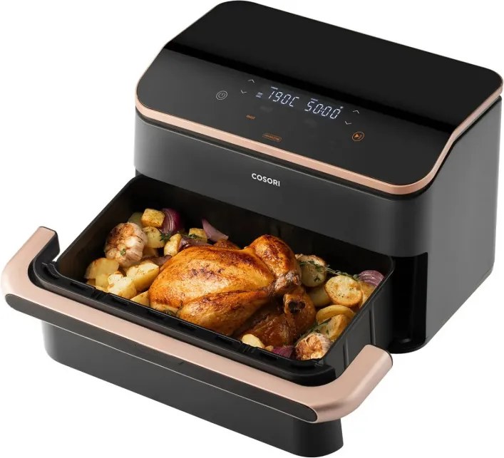 La mâna a doua: Friteuza cu aer cald Cosori Dual Blaze TwinFry CAF-TF101S, 10 L, 6 programe, 240°C, Timer, ThermoIQ, Negru
