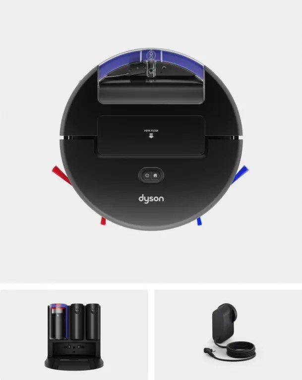 Aspirator robot Dyson Spot+Scrub Ai 586183-01, 18 000 Pa, 3 l, Curatare uscata/umeda, Recunoastere a petelor, Statie de incarcare automata, Negru/Albastru