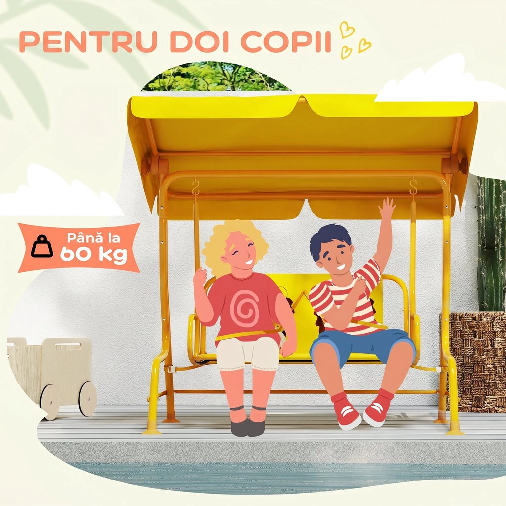 AIYAPLAY Leagăn pentru Copii cu Copertină Reglabilă și Centură de Siguranță, 120x112x75 cm, Galben | Aosom Romania