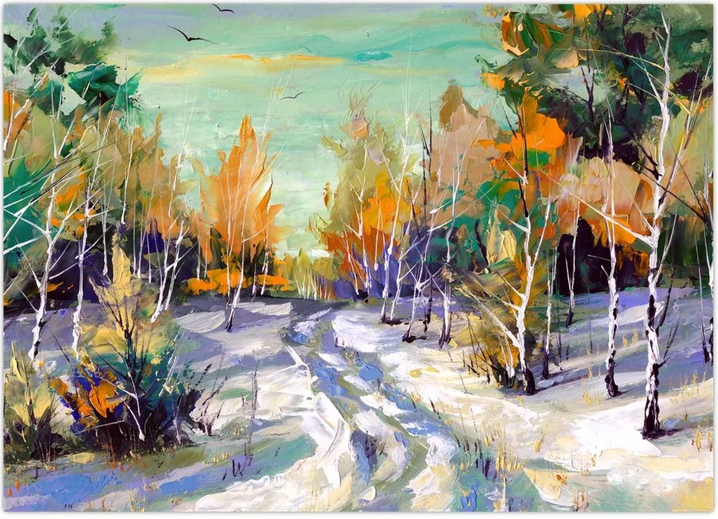 Tablou - Drum înzăpezit prin pădure (70x50 cm)