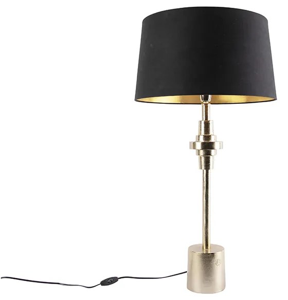 Lampă de masă Art Deco aurie și neagră cu abajur din bumbac 45 cm - Diverso