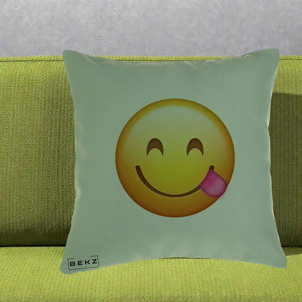 Perna Decorativa Emoji Limba Scoasa, 40x40 cm, Verde, Husa Detasabila, Perna Inclusa, BEKZ®