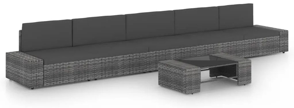 vidaXL Set mobilier de grădină cu perne, 6 piese, gri, poliratan