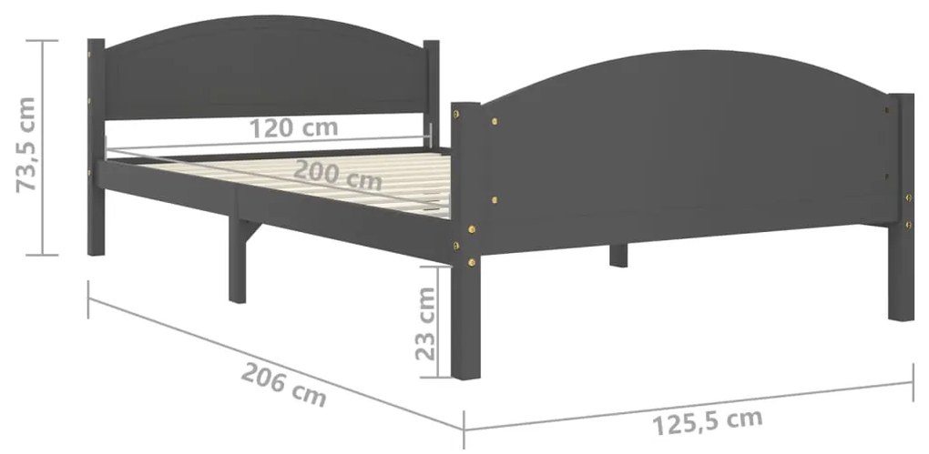 Cadru de pat, gri inchis, 120x200 cm, lemn masiv de pin Morke gra, 120 x 200 cm