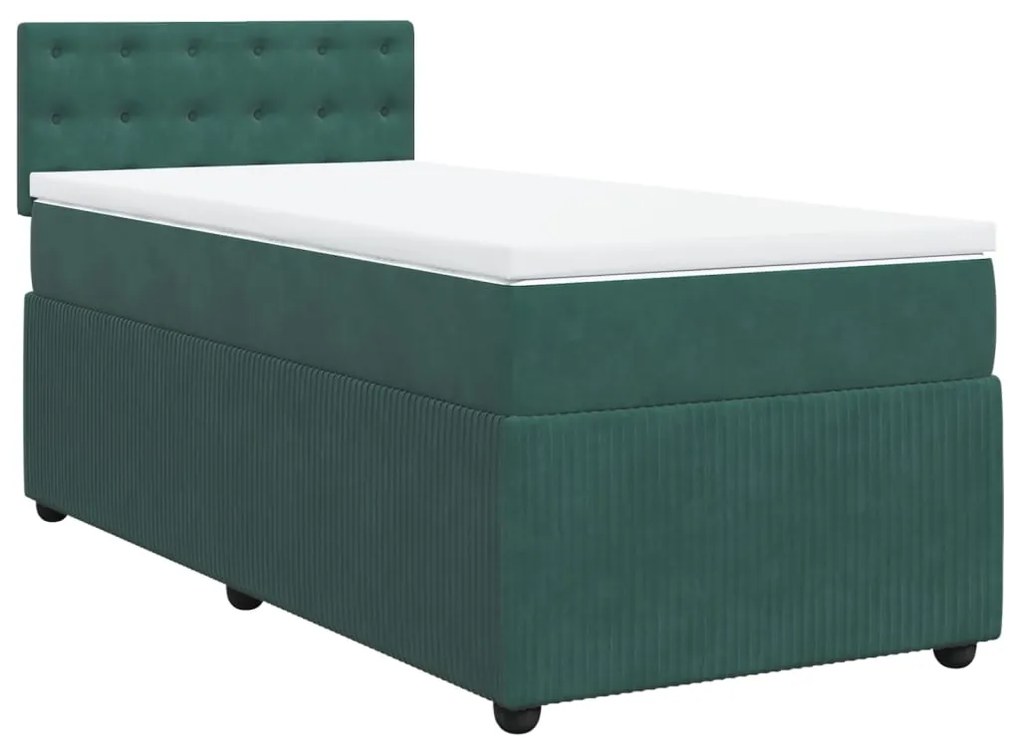 3287617 vidaXL Pat box spring cu saltea, verde închis, 90x190 cm, catifea