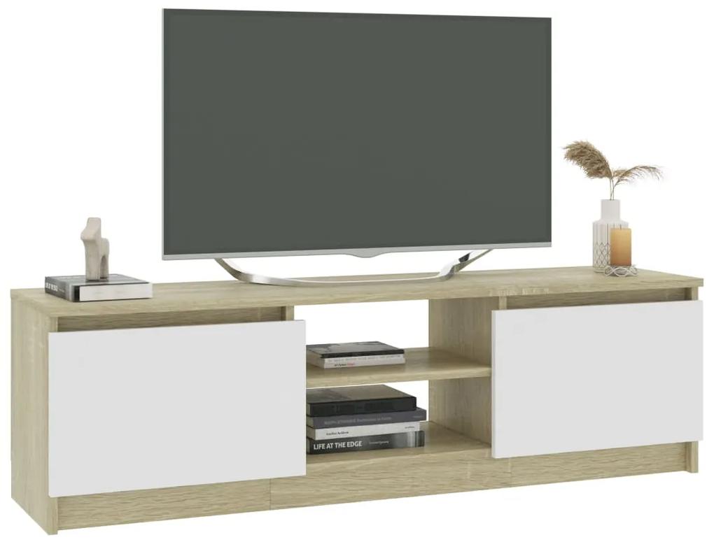 Comoda TV, alb si stejar Sonoma, 120 x 30 x 35,5 cm, PAL 1, alb si stejar sonoma