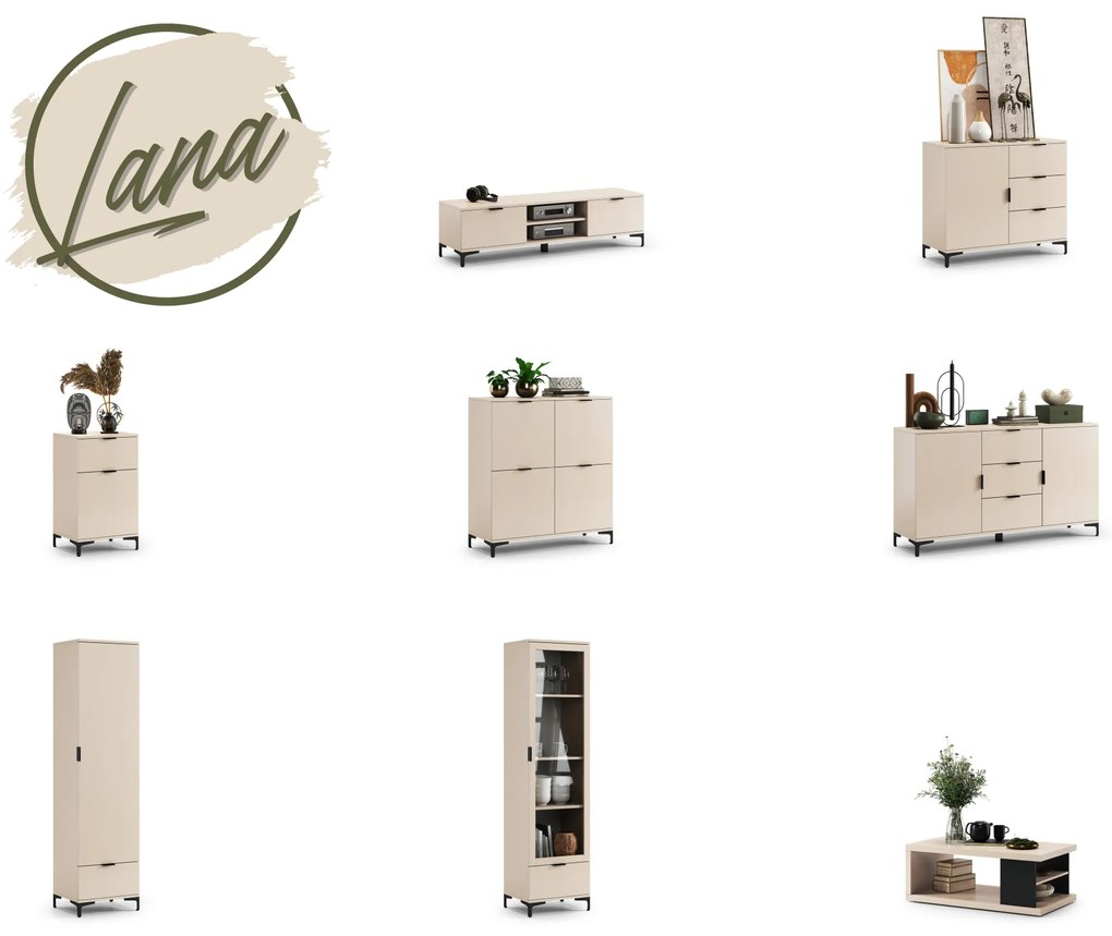 Mazzoni Comodă LANA K-150S Bej (Șampanie) - DULAP VERTICAL CU 2 UȘI CU SERTARE