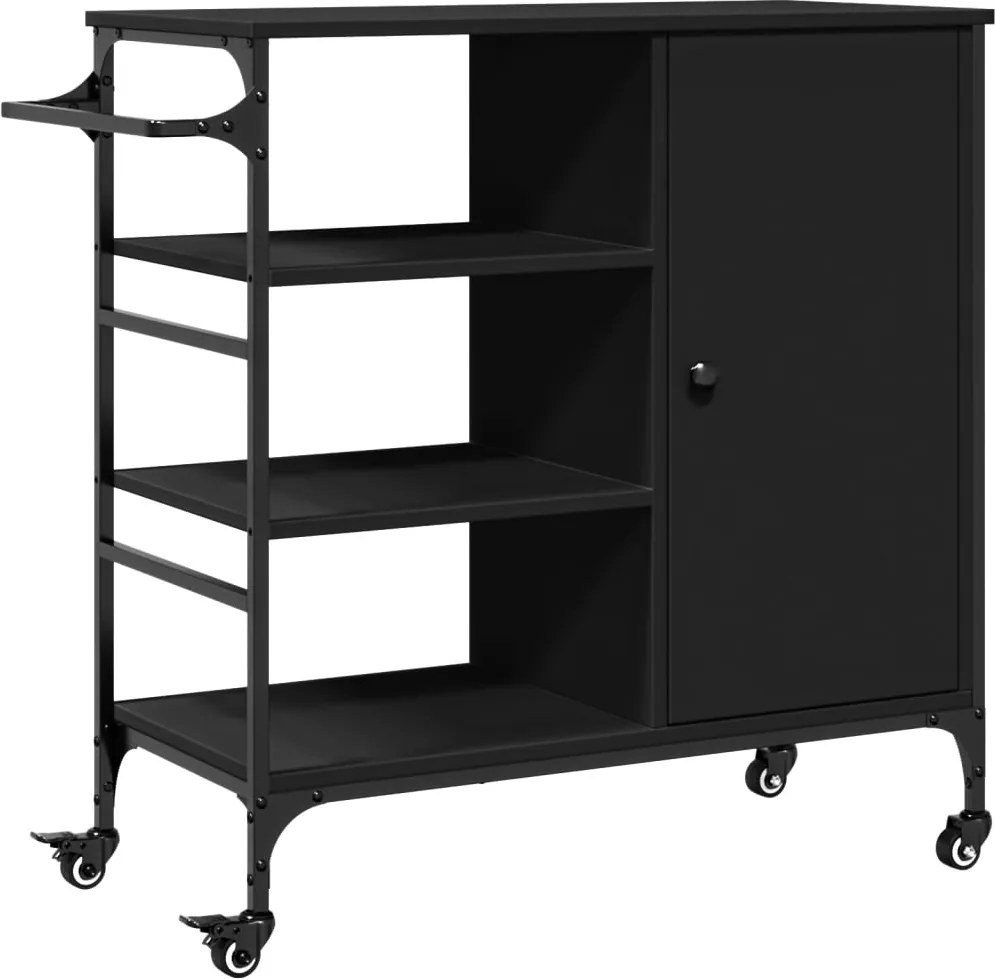 vidaXL Cărucior de bucătărie, negru, 87,5x38,5x84,5cm, lemn prelucrat