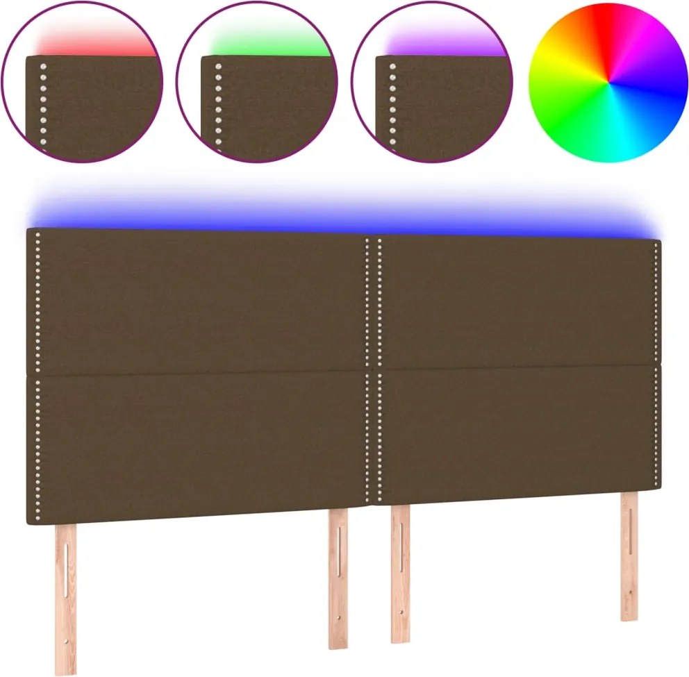 vidaXL Tăblie de pat cu LED, maro închis, 200x5x118/128 cm, textil