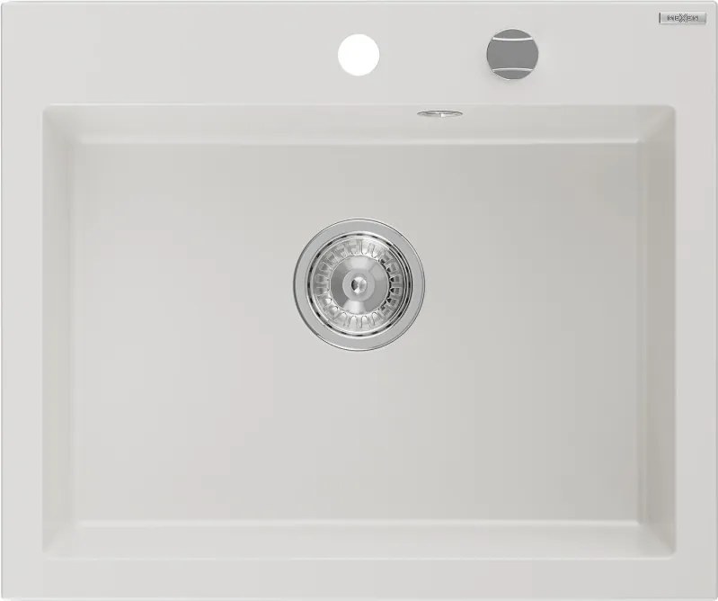 Mexen Elix chiuvetă din granit 1-cameră 600 x 500 mm, alb, sifon crom - 6525601005-20