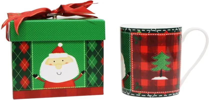 Cană din porțelan chinezesc cu motive de Crăciun ambalată în cutie muzicală Silly Design Santa & Christmas tree, 350 ml