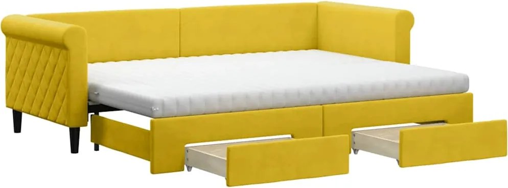 vidaXL Pat de zi cu extensie și sertare, galben, 80x200 cm, catifea