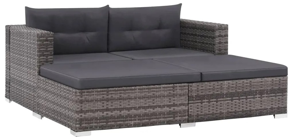 Set mobilier de gradina cu perne, 3 piese, gri, poliratan