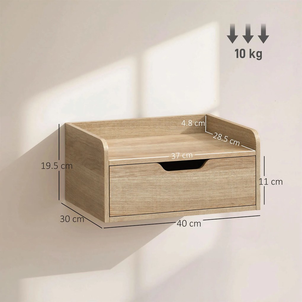HOMCOM Set de 2 Noptiere de Perete Noptiere Suspendate cu 1 Sertar pentru Dormitor Cameră 40x30x19,5 cm Lemn Natural | Aosom Romania