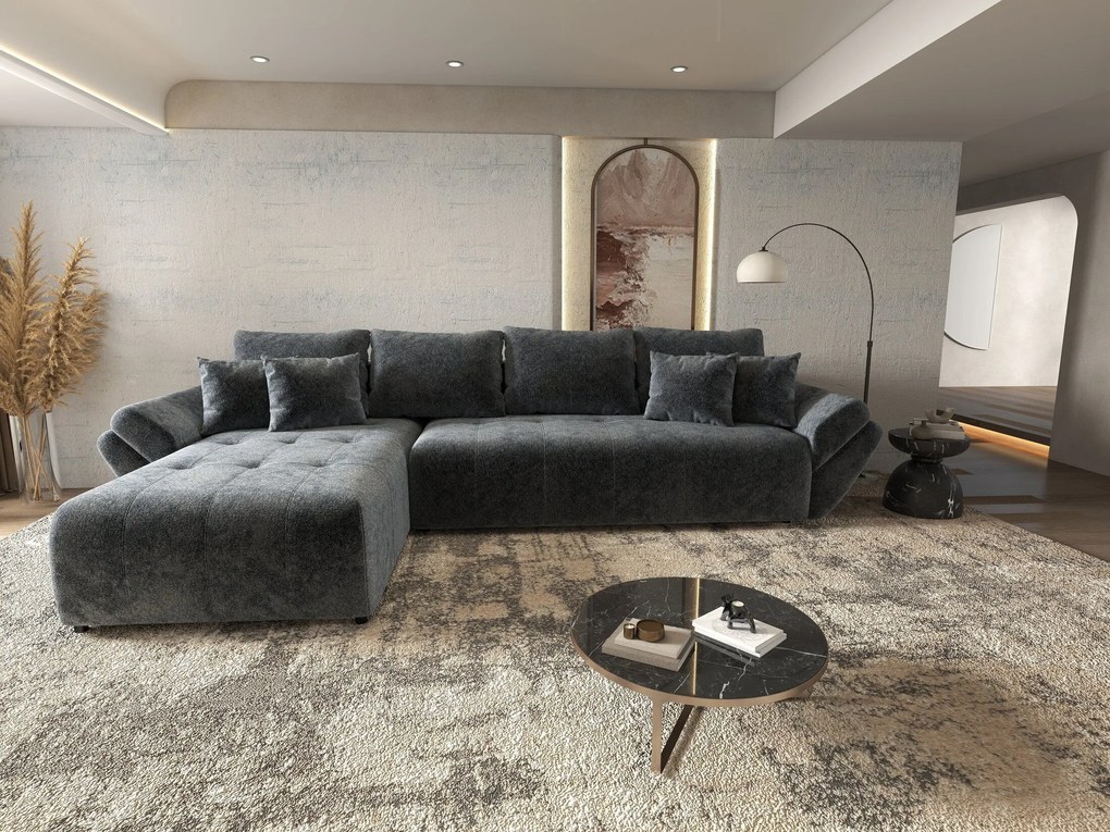 Colțar extensibil dumonde cu ladă de depozitare si sezut confortabil din spuma high-density, Berlin XL Euphoria Graphite 350x185 cm