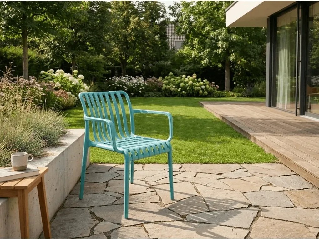 Scaun din plastic TREGO cu brate, albastru