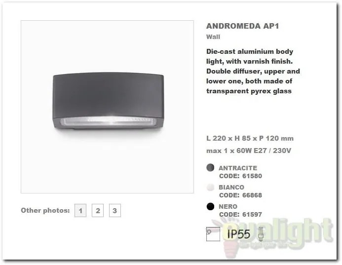 Aplica de perete exterior cu iluminat up-and-down IP55 ANDROMEDA AP1 negru 61597