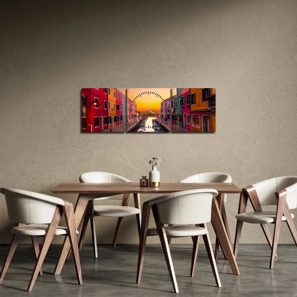 Tablou - Apus de soare, insula Burano, Veneția, Italia (cu ceas) (90x30 cm)