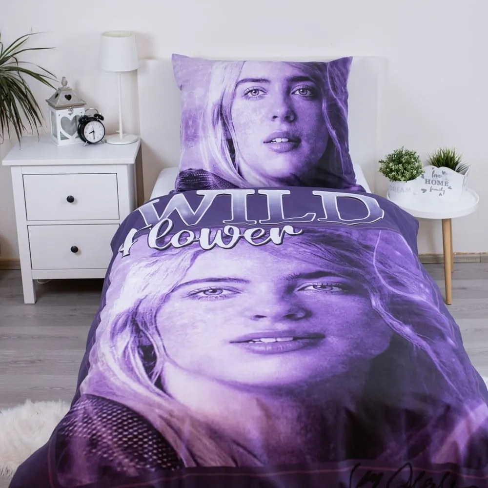 Lenjerie de pat pentru copii mov din bumbac pentru pat de o persoană 200x140 cm Billie Eilish – Jerry Fabrics