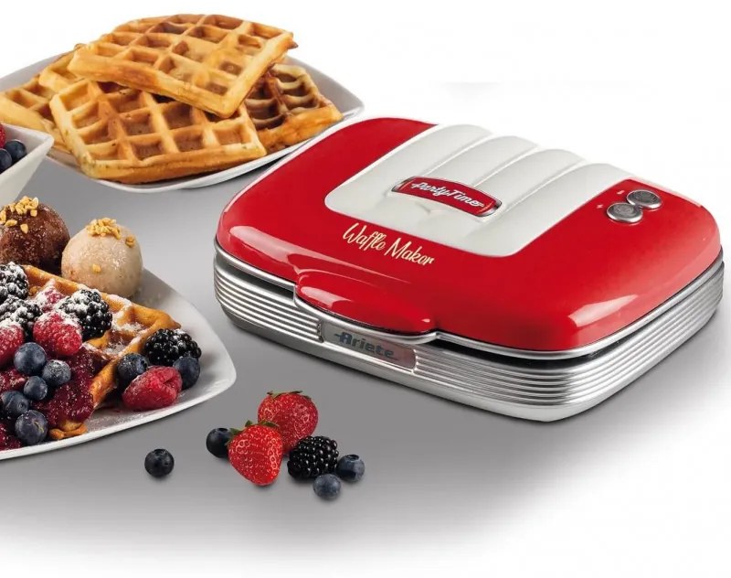 Aparat preparare vafe/gofre Ariete PARTY TIME 1973/00, 700W, Acoperire neaderenta, 2 placi, Blocare, Rosu