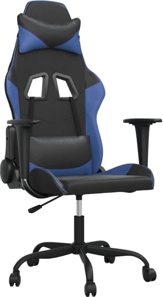 vidaXL Scaun de gaming de masaj, negru și albastru, piele ecologică