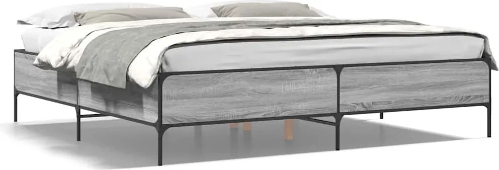 vidaXL Cadru de pat, gri sonoma, 200x200 cm, lemn prelucrat și metal