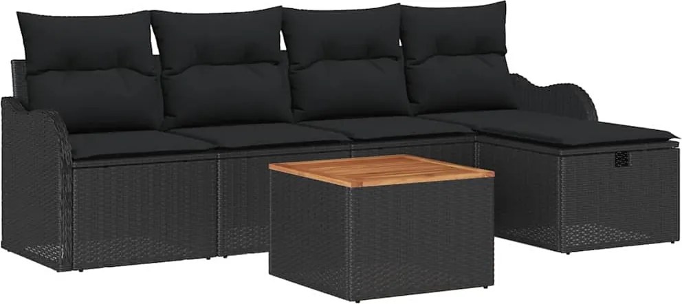 vidaXL Set de canapele pentru grădină cu pernă 6 pcs Negru poliratan