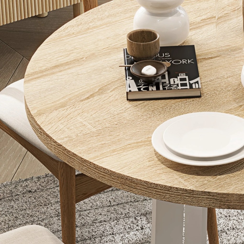 HOMCOM Masă de Dining Rotundă pentru 4 Persoane Masă de Bucătărie cu Blat de Lemn și Bază de Oțel Încrucișată Ø80x75 cm Stejar | Aosom Romania